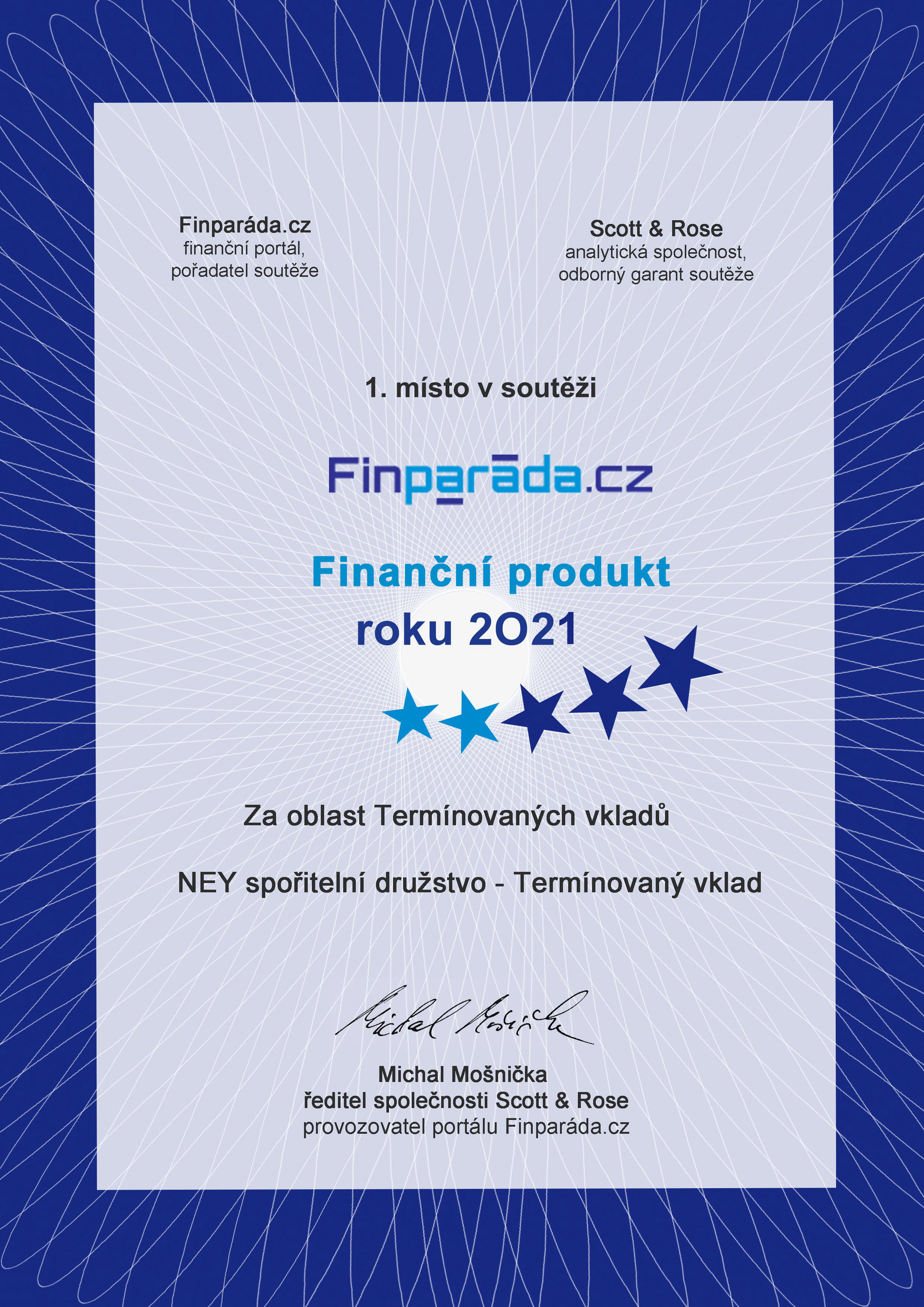 Certifikát Finparáda - Finanční produkt roku 2021